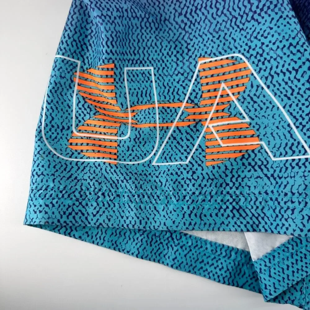 Under Armour Boys Swim Trunks YXL Blue orange Lined Mesh Shorts
